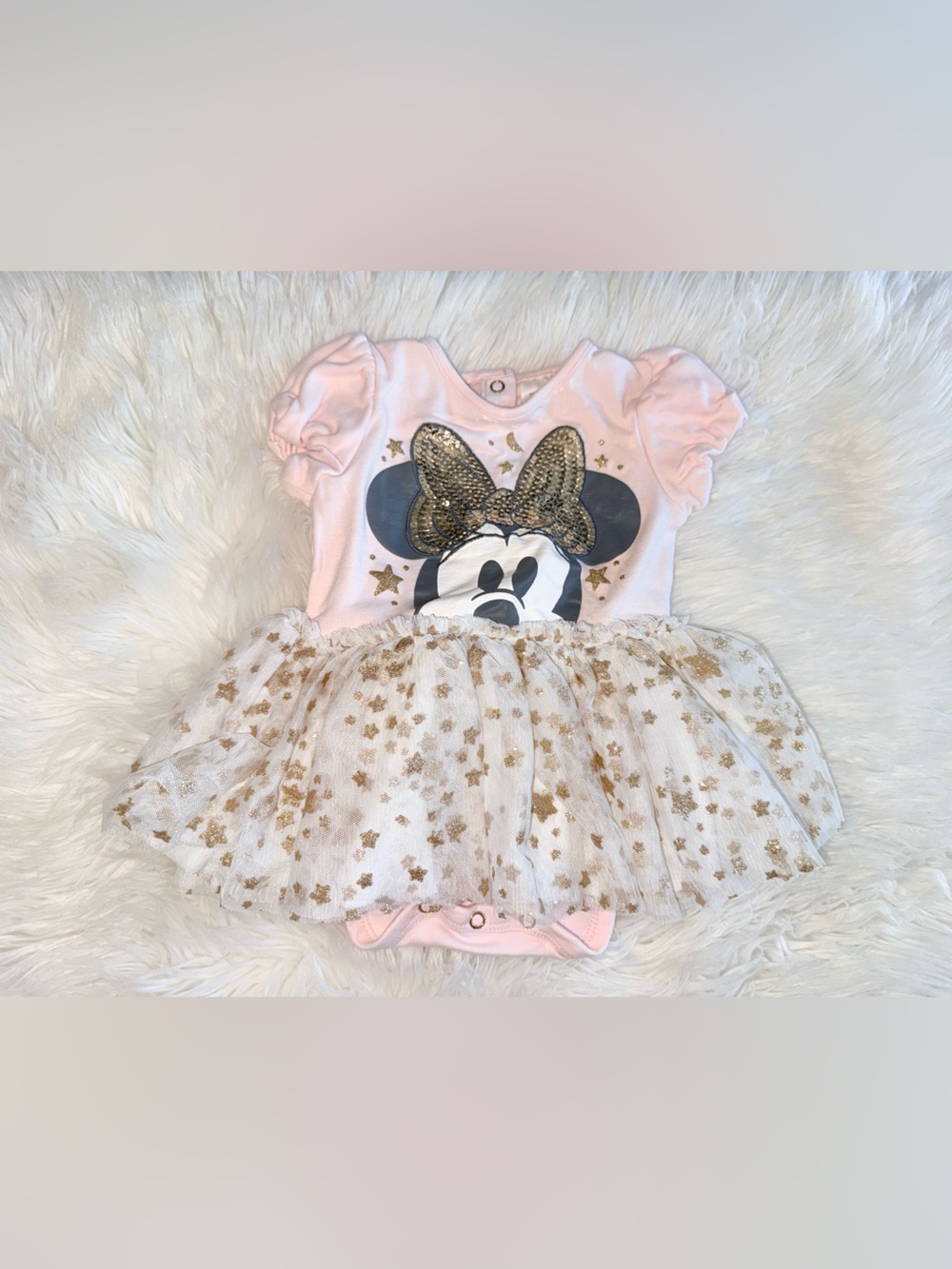 💫4/$25 • Minnie Mouse Pink & Gold Tulle Dress Bodysuit